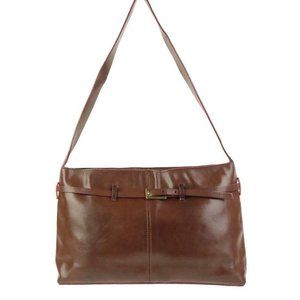 LKNW Dark Brown FRANCESCO BIASIA Split Leather Belted Hobo Handbag Purse Italy